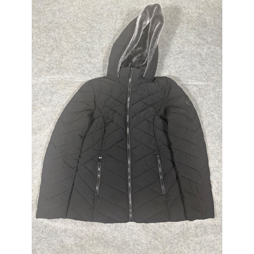 Nautica Women's Black Quilted Puffer Jacket Detachable Hood Water Resistant